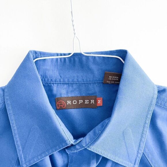 Roper Mens Pearl Snap Button Up Long Sleeve Western Shirt Blue Medium - Picture 4 of 7